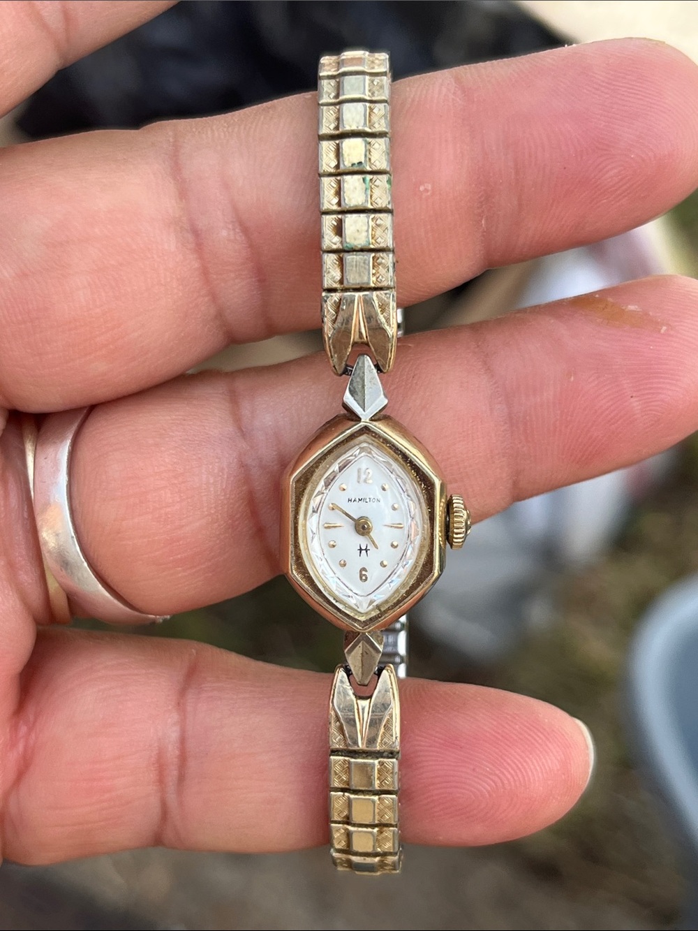 Hamilton Ladies Gold-Tone Hexagonal Bracelet Watch with White Dial